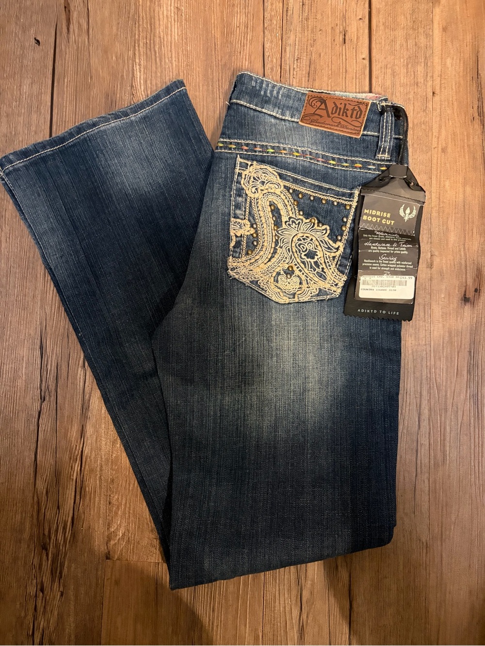 Adiktd Women's Boot Cut Jeans - Blue with Cream Embroidery
